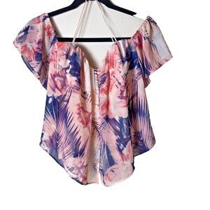 Guess Woman's Peach Flutter Sleeves  Halter Top Size M